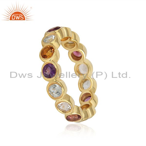 Exporter Natural Multi Gemstone Solid 925 Silver Gold Plated Wedding Band Rings