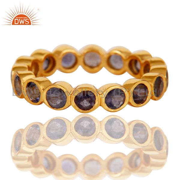 Exporter 18K Yellow Gold Plated 925 Sterling Silver Iolite Gemstone Band Ring