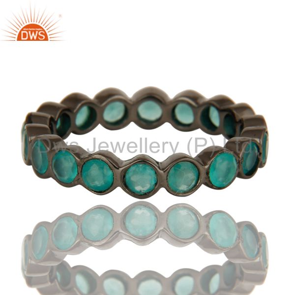 Exporter Black Rhodium Plated Sterling Silver Dyed Aqua Chalcedony Round Eternity Ring