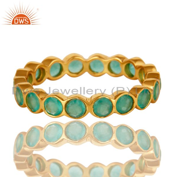Exporter 14K Yellow Gold Plated Sterling Silver Aqua Green Chalcedony Round Eternity Ring