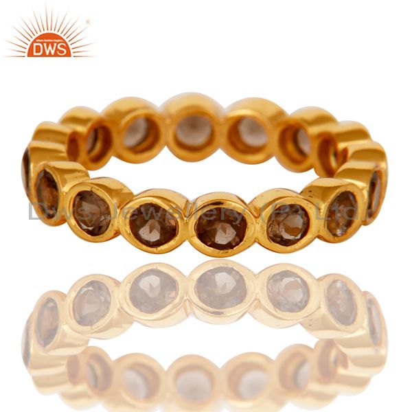 Exporter 18K Yellow Gold Plated 925 Sterling Silver Smokey Topaz Gemstone Band Ring