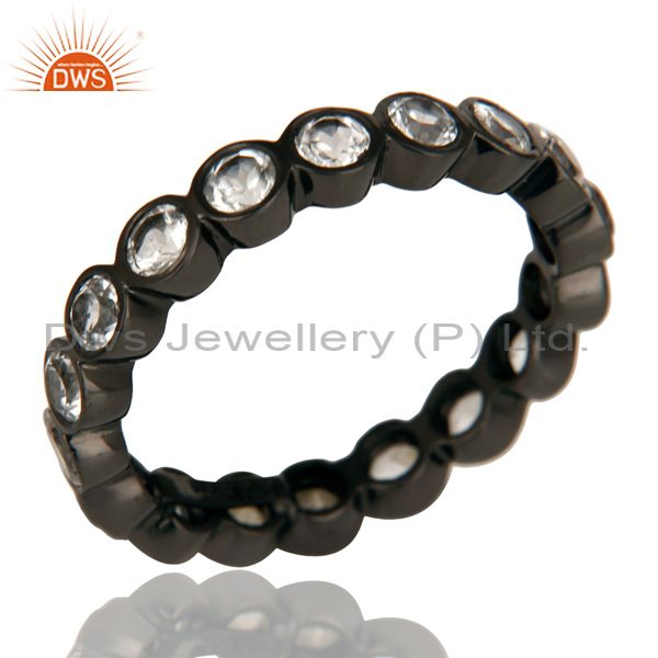 Exporter Black Oxidized 925 Sterling Silver White Topaz Round Eternity Band Ring