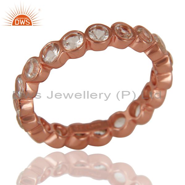 Exporter 14K Rose Gold Plated 925 Sterling Silver White Topaz Round Eternity Ring