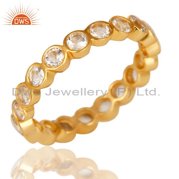 Exporter 14K Yellow Gold Plated 925 Sterling Silver White Topaz Round Eternity Ring