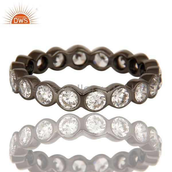 Exporter Round Cut Cubic Zirconia Black Rhodium Plated Sterling Silver Eternity Ring