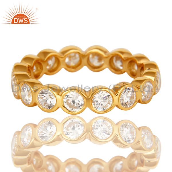 Exporter 14K Yellow Gold Plated Sterling Silver Round Cut Cubic Zirconia Eternity Ring