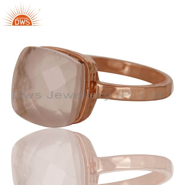 Exporter 18K Rose Gold Plated Sterling Silver Rose Quartz Gemstone Bezel Set Ring