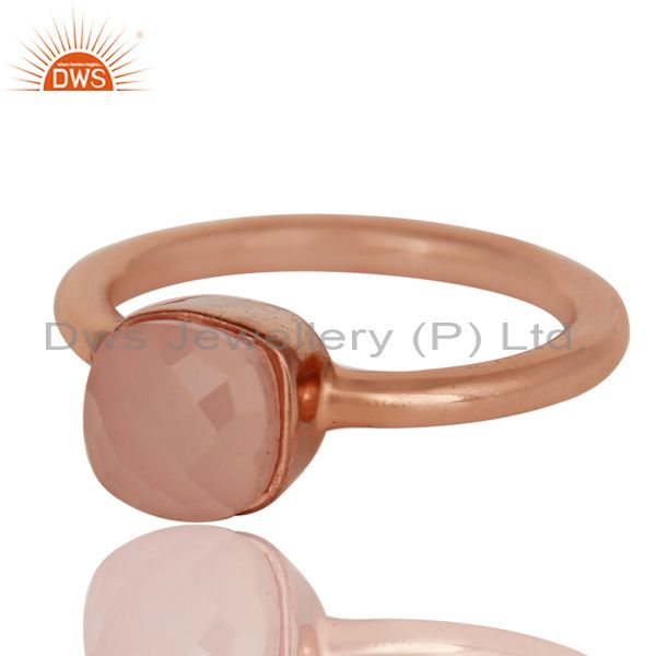 Exporter 18K Rose Gold Plated Sterling Silver Rose Chalcedony Gemstone Stackable Ring