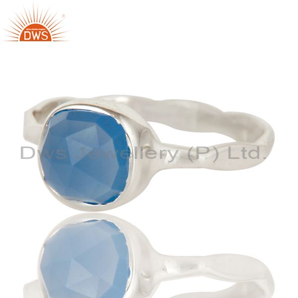 Exporter Blue Chalcedony Solid Sterling Silver Handmade Stackable Ring
