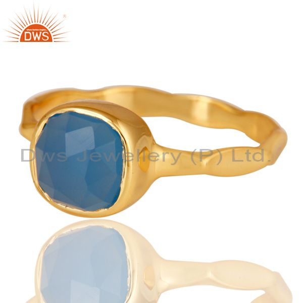 Exporter Blue Chalcedony Sterling Silver 18K Yellow Gold Plated Stackable Ring