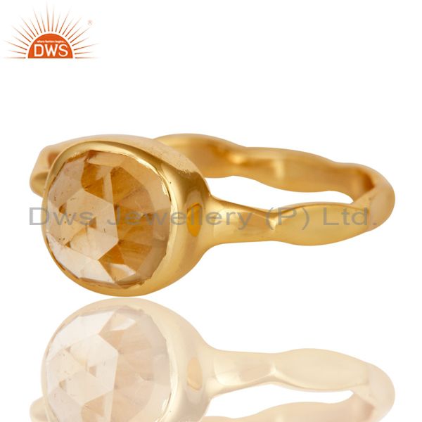 Exporter 18K Yellow Gold Plated Citrine Gemstone Sterling Silver Stackable Ring