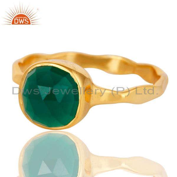 Exporter 18K Yellow Gold Plated Green Onyx Sterling Silver Stackable Ring