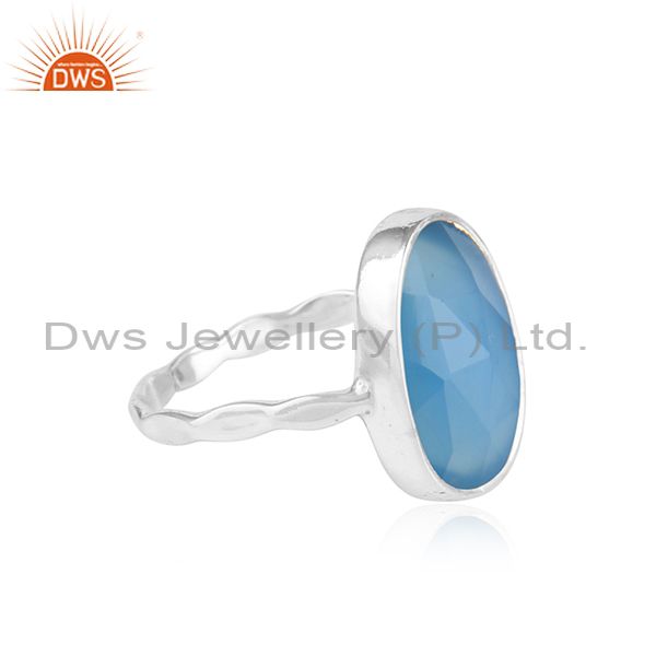 Exporter Natural Blue Chalcedony Gemstone New Sterling Fine Silver Ring Jewelry