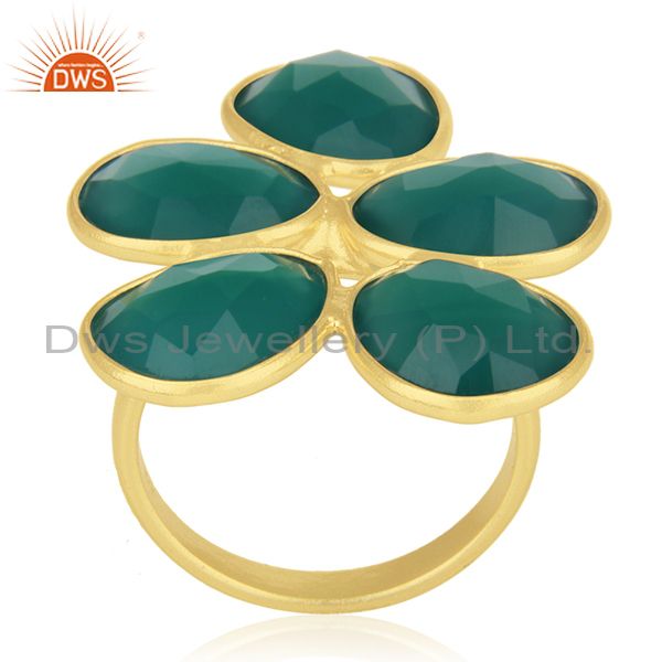 Exporter Green Onyx 18K Gold Plated Sterling Silver Handmade Bezel Set Ring