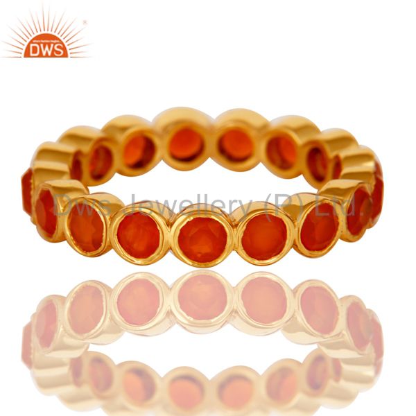 18K Gold Plated Sterling Silver Carnelian Ring Gemstone Band