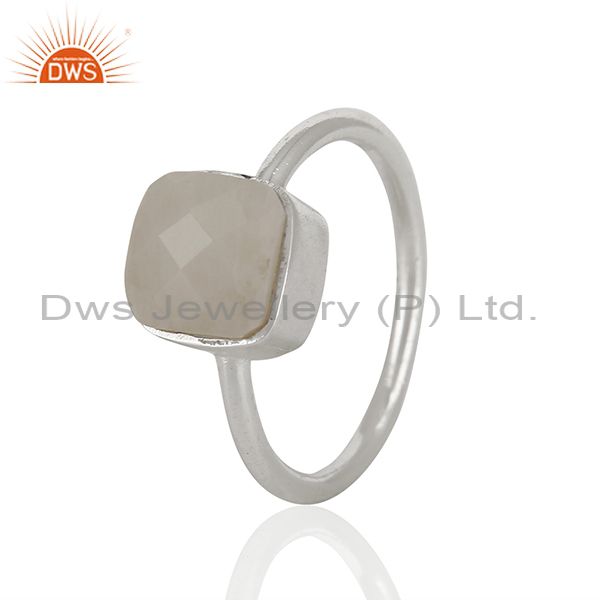 Exporter White Agate Gemstone 925 Solid Silver Stackable Rings Manufacturer