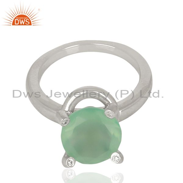 Exporter Prong Set Aqua Chalcedony Gemstone 92.5 Silver Wedding Ring Wholesale