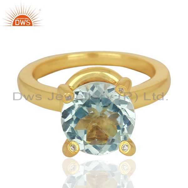 Exporter Blue Topaz And CZ Stackable 925 Sterling Silver Ring Gemstone Jewelry