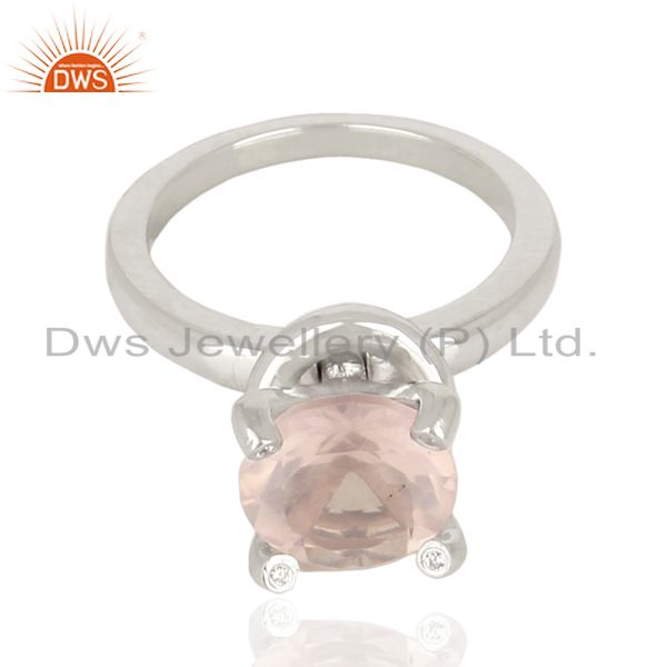 Exporter Rose Quartz CZ Stackable 925 Sterling Silver Prong Set Ring Gemstone Jewelry