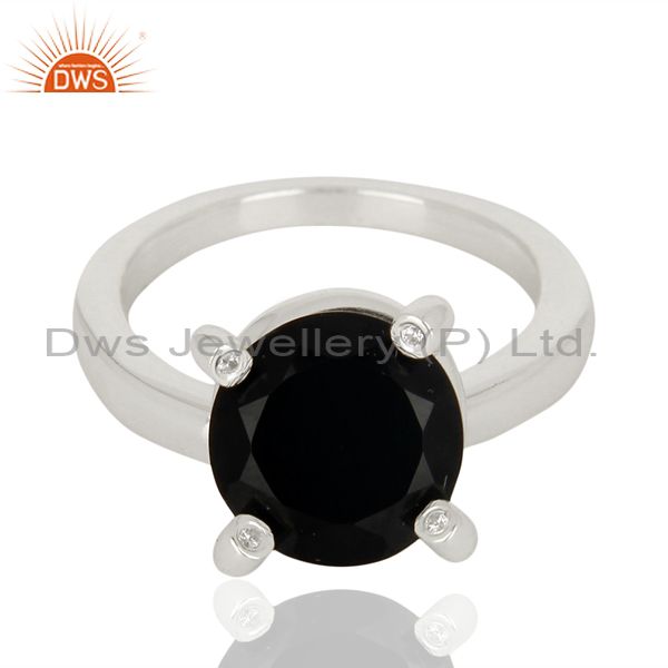 Exporter Black Onyx And CZ Stackable 925 Sterling Silver Prong Set Ring Gemstone Jewelry
