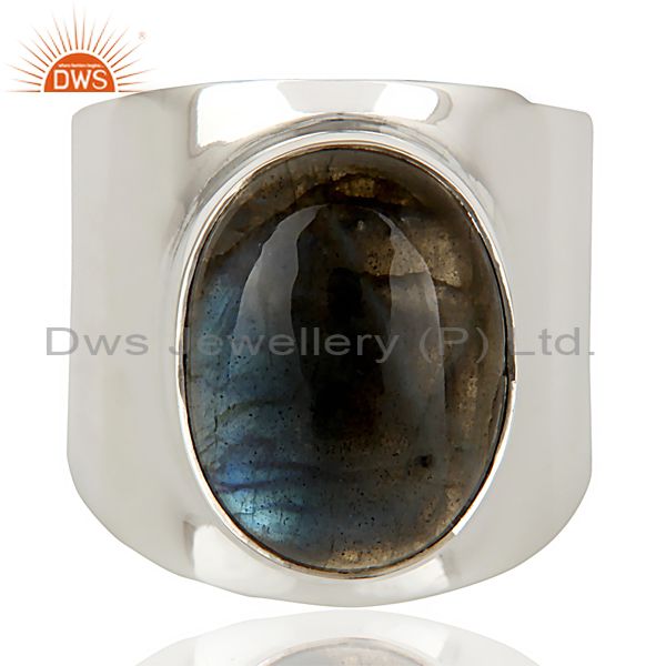 Gorgeous 925 sterling silver labradorite gemstone stackable dome ring jewelry