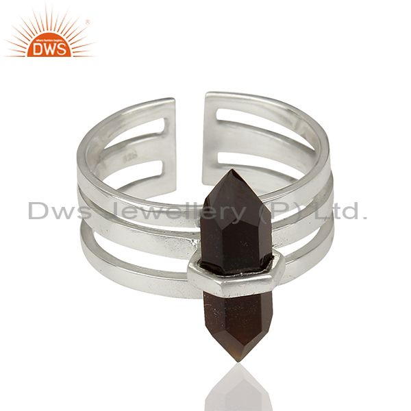 Exporter Black Onyx Wide Horn Adjustable Openable 92.5 Sterling Silver Ring