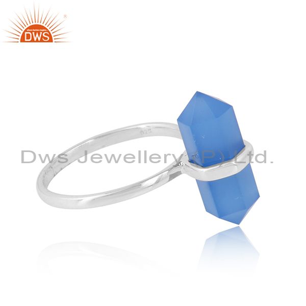 Blue chalcedony gemstone 925 fine silver designer ring jewelry