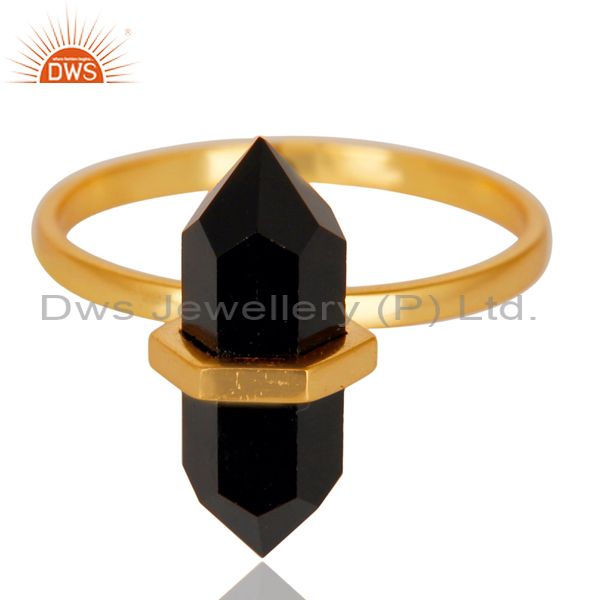 Exporter Black Onyx Terminated Pencil Gold Plated 92.5 Stelring Silver Wholesale Ring