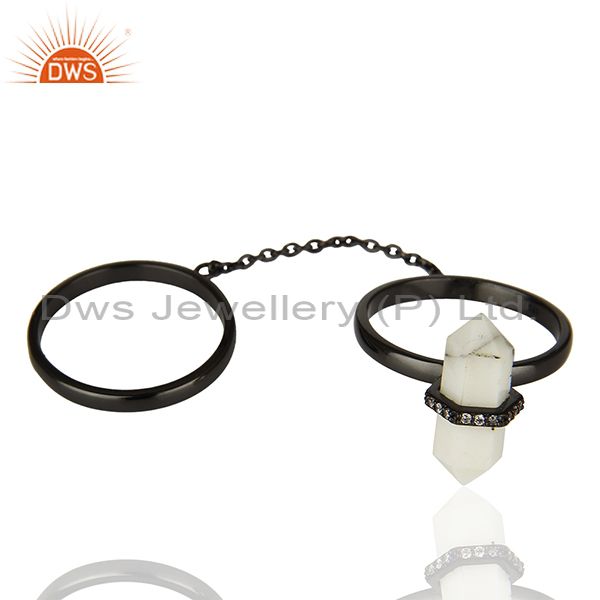 Exporter White Gemstone Black Rhodium Plated 925 Silver Multi Finger Ring