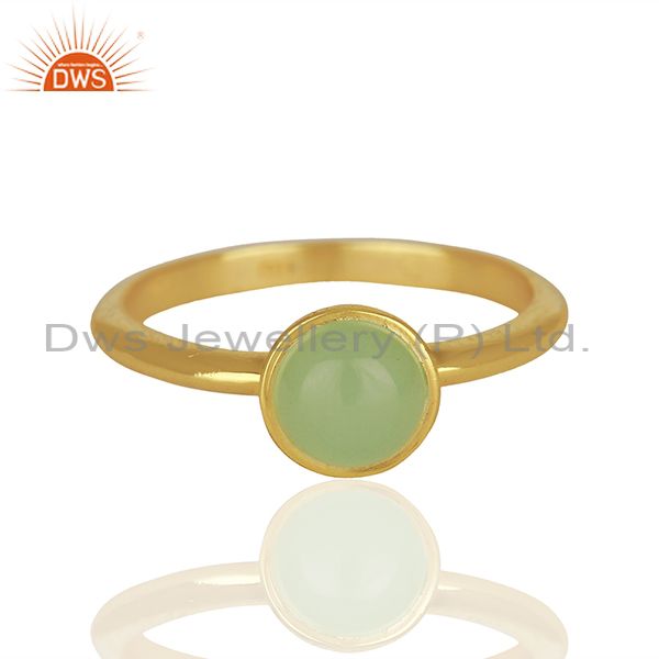 Exporter Designer 925 Silver Gold Plated Aqua Chalcedony Gemstone Rings Jewelry