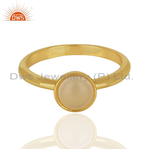 Exporter Designer Rose Chalcedony Gemstone Yellow Gold Plated Silver Rings