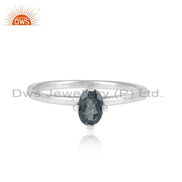 Beautiful Prong Set Sterling Silver London Blue Topaz Ring