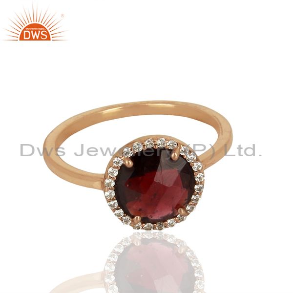 Exporter Garnet With cz Sterling Silver Rose Gold Plated Stack Rings Gemstone Jewellery