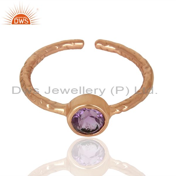 Exporter Amethyst Adjustable Rose Gold Plated Wholesale Sterling Silver Ring