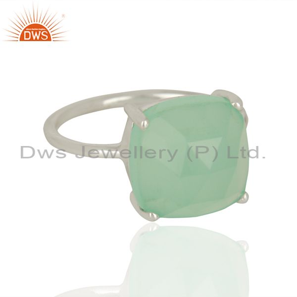 Exporter 925 Sterling Fine Silver Aqua Chalcedony Gemstone Rings Manufacturer