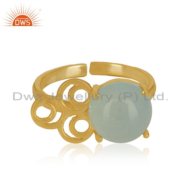 Wholesale Aqua Chalcedony Gemstone Gold Plated Solid Silver Rings Jewelry