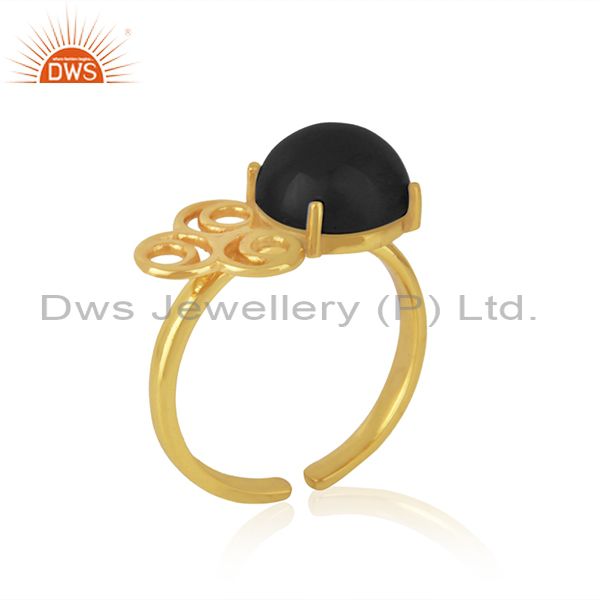 Manufacturer of Black Onyx Gemstone Gold Plated 925 Silver Designer Ring Manufacturer India