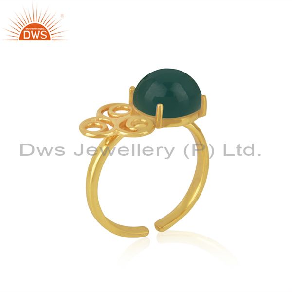 Supplier of 18k Gold Plated Sterling Silver Green Onyx Gemstone Promise Ring Manufacturer