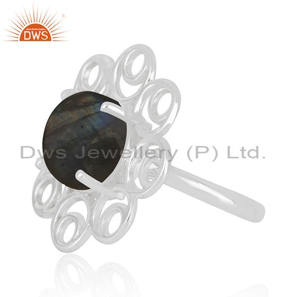 Supplier of Labradorite Gemstone Floral Design Fine Sterling Silver Ring Manufacturer India