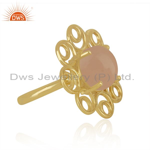 Manufacturer of Rose Chalcedony Gemstone Gold Plated 925 Silver Floral Design Ring Suppliers