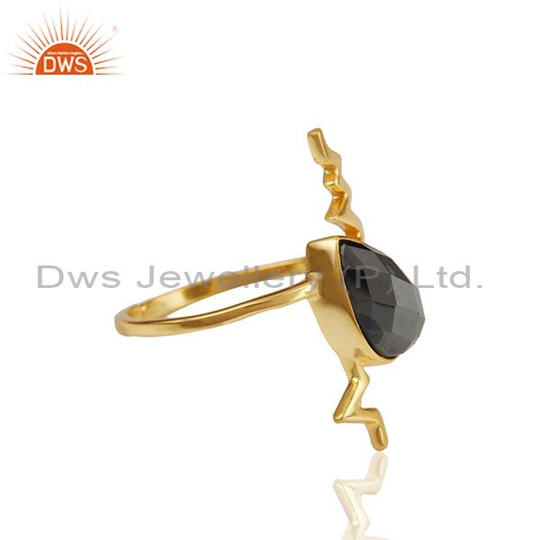 Hematite Simple Heartbeat Gold Plated Designer Silver Ring