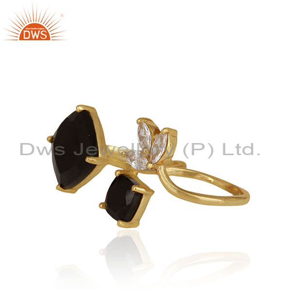 Exporter Black Onyx and Zircon Gemstone 925 Silver Double Finger Ring Manufacturers