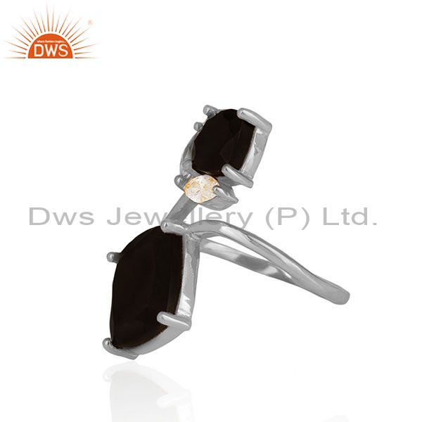 Exporter Black Onyx Gemstone Handmade 925 Sterling Silver Double Finger Rings Suppliers