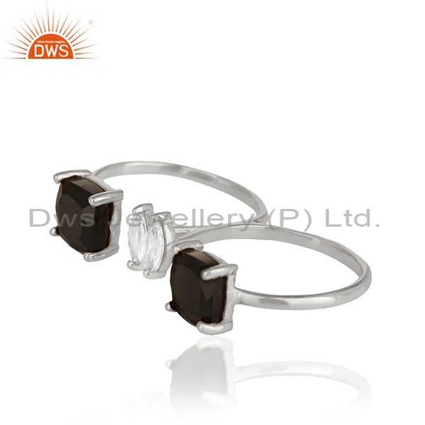Exporter Black Onyx Gemstone Double Finger Fine Sterling Silver Handmade Rings Wholesale