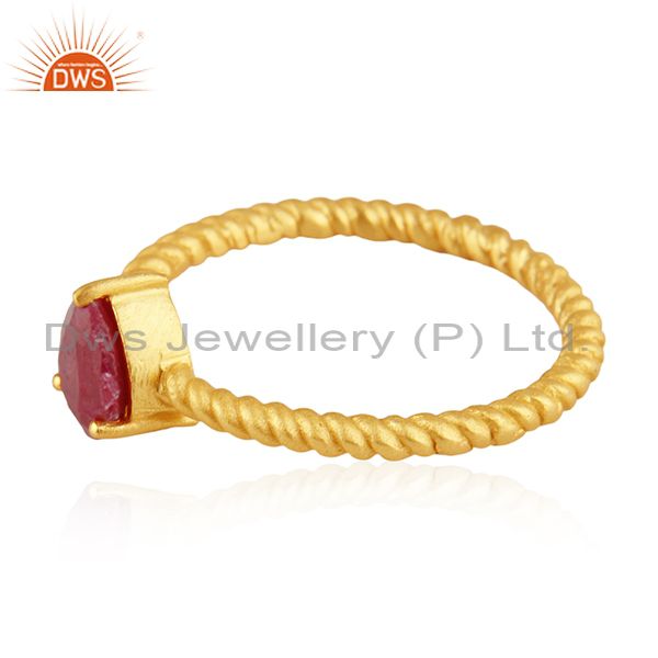 Exporter Natural Ruby Birthstone Screw Design 925 Silver Gold Plated Rings