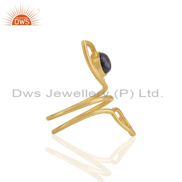 Exporter Double Evil Eye Lapis Lazuli Gemstone Gold Plated Silver Ring Supplier