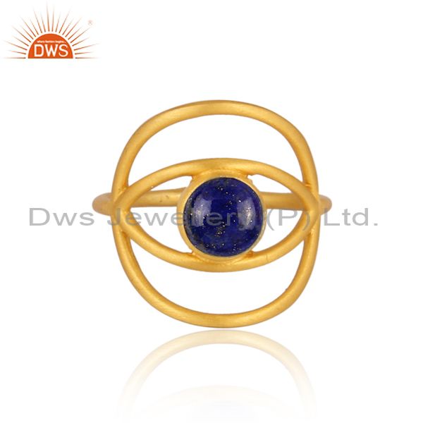 Exporter New Designer Gold Plated 925 Silver Lapis Lazuli Gemstone Eye Ring
