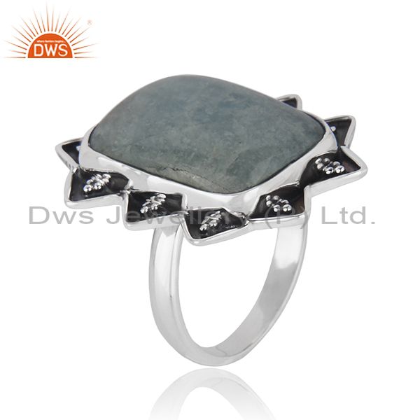 Exporter Indian Aquamarine Gemstone Wholesale Sterling Silver Oxidized Ring Jewelry