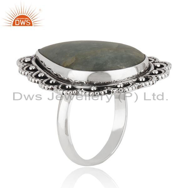 Aquamarine Gemstone Sterling Silver Oxidized Ring Jewelry