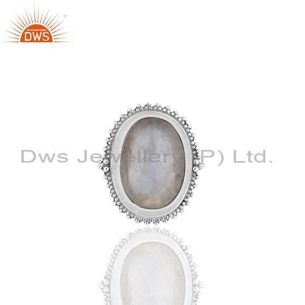 Exporter Bezel Set Rainbow Moonstone Oxidized Solid 925 Silver Cocktail Rings Supplier
